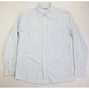 Uniqlo Size Medium Mens White Teal Blue Pattern Long Sleeve Cotton Pocket Shirt